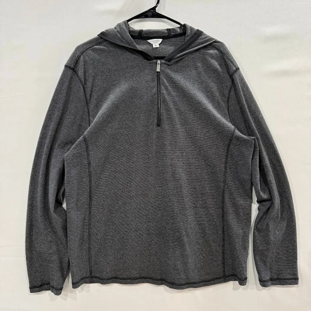 Calvin Klein Hoodie Mens XL Slim Fit‎ Lightweight 1/4 Zip Black